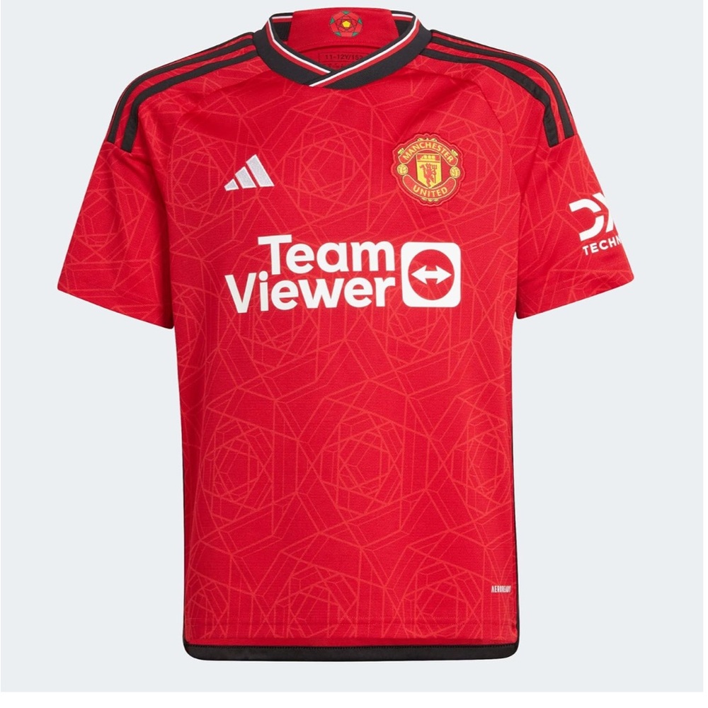 adidas Manchester United Red Kids Jersey with Black Accents